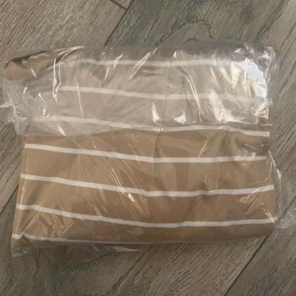 NWT LANDS' END WOMENS ELBOW SLEEVE COTTON SCOOP NECK SHIRT DESERT TAN STRIPE PS - Picture 5 of 5